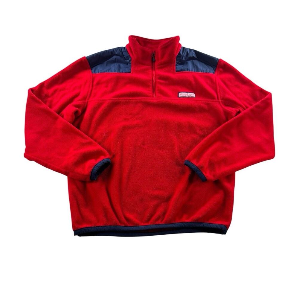 Vineyard Vines Mens Shep Shirt M Red Harbor Fleece 1/4 Zip Sweater Navy Blue